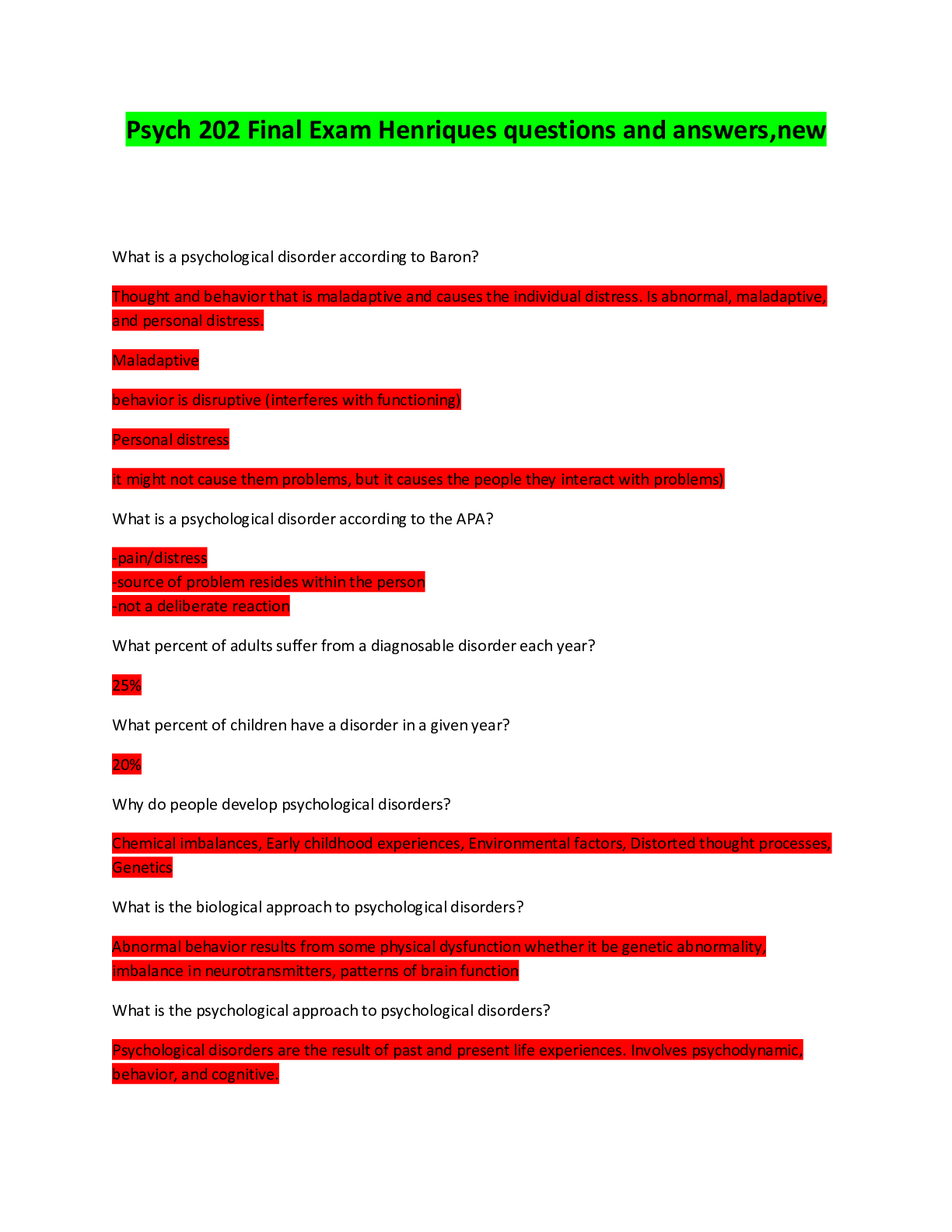 Preview image for Psych 202 Final Exam Henriques questions and answers,new